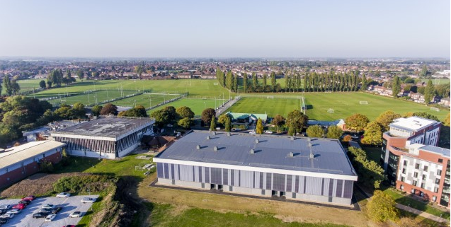 Drone footage of Sports building